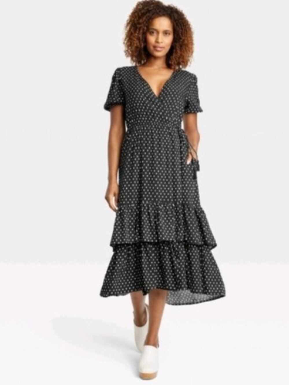 Knox Rose Wrap Midi Dress Black White Polka Dot XXL